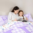 thumbnail image 4 of Erosebridal Purple Buffalo Grid Queen Comforter Set For Kids,Kawaii Bow Letter W Monogrammed Bedding Comforter Set,Colorful Stars Reversible,3 Pieces, 4 of 7