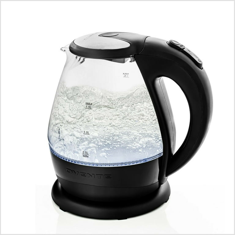 Ovente Electric Glass Hot Water Kettle 1.7 Liter Blue LED Light