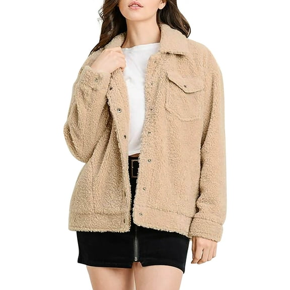 Ma Croix Womens Teddy Bear Jacket Long Sleeve Faux Fur Shearling Coat