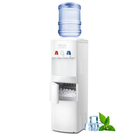 

AGLUCKY 2-in-1 Water Cooler Dispenser with Built-in Ice Maker Top Loading Water Coolers with 3 Temperature Settings 27Lbs/24H Ice Maker Machine with Child Safety Lock（WHITE）