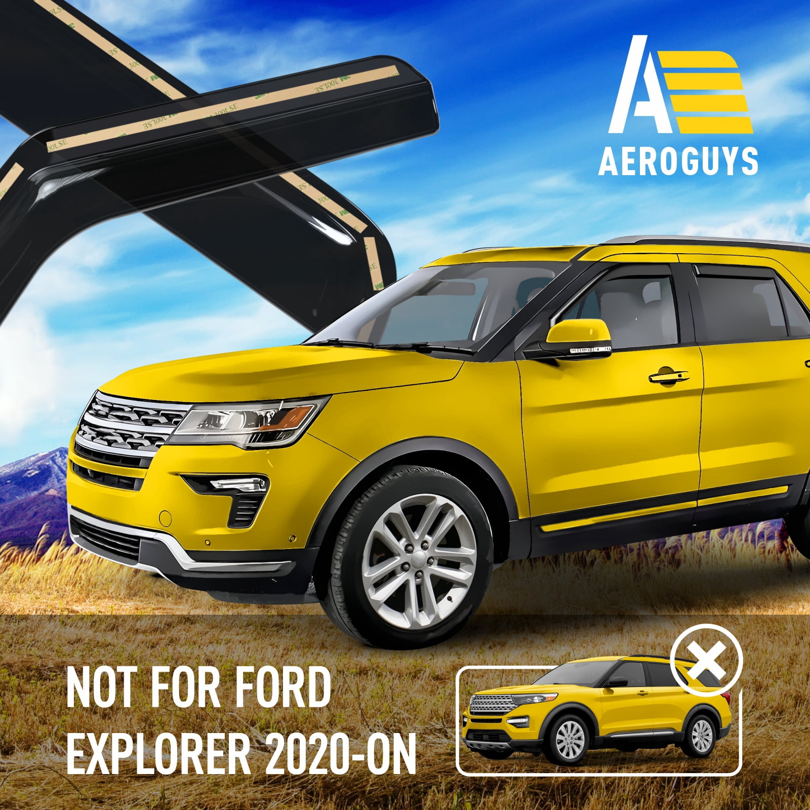 AEROGUYS in-Channel Window Deflectors Extra Durable Window Visors Rain Guards Fit for Ford Explorer 2011-2019, Sun Visors, Wind Deflectors, Vent Visors, Car Accessories - 4pcs. AG0039