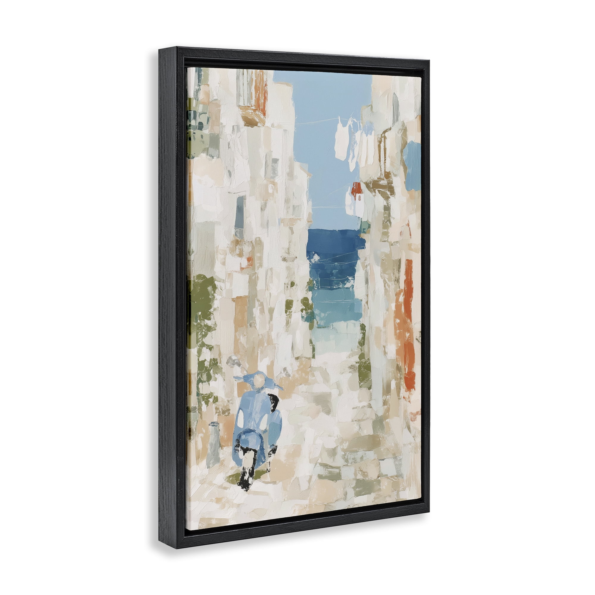 Stupell Industries Narrow Alley with Vespa Black Framed Floater Canvas Wall Art, design by Chromatic Storm Studio