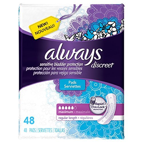 Discreet, Incontinence Pads, Maximum, Regular Length, 48 Count by