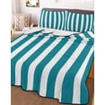 thumbnail image 3 of Quilts Twin Size Bedding Set, Teal Striped Lightweight Quilted Comforter, Simple Art Vertical Stripe Farmhouse Soft Reversible Bedspread Coverlet with Pillow Covers for All Season, 68" x 86", 3 of 7