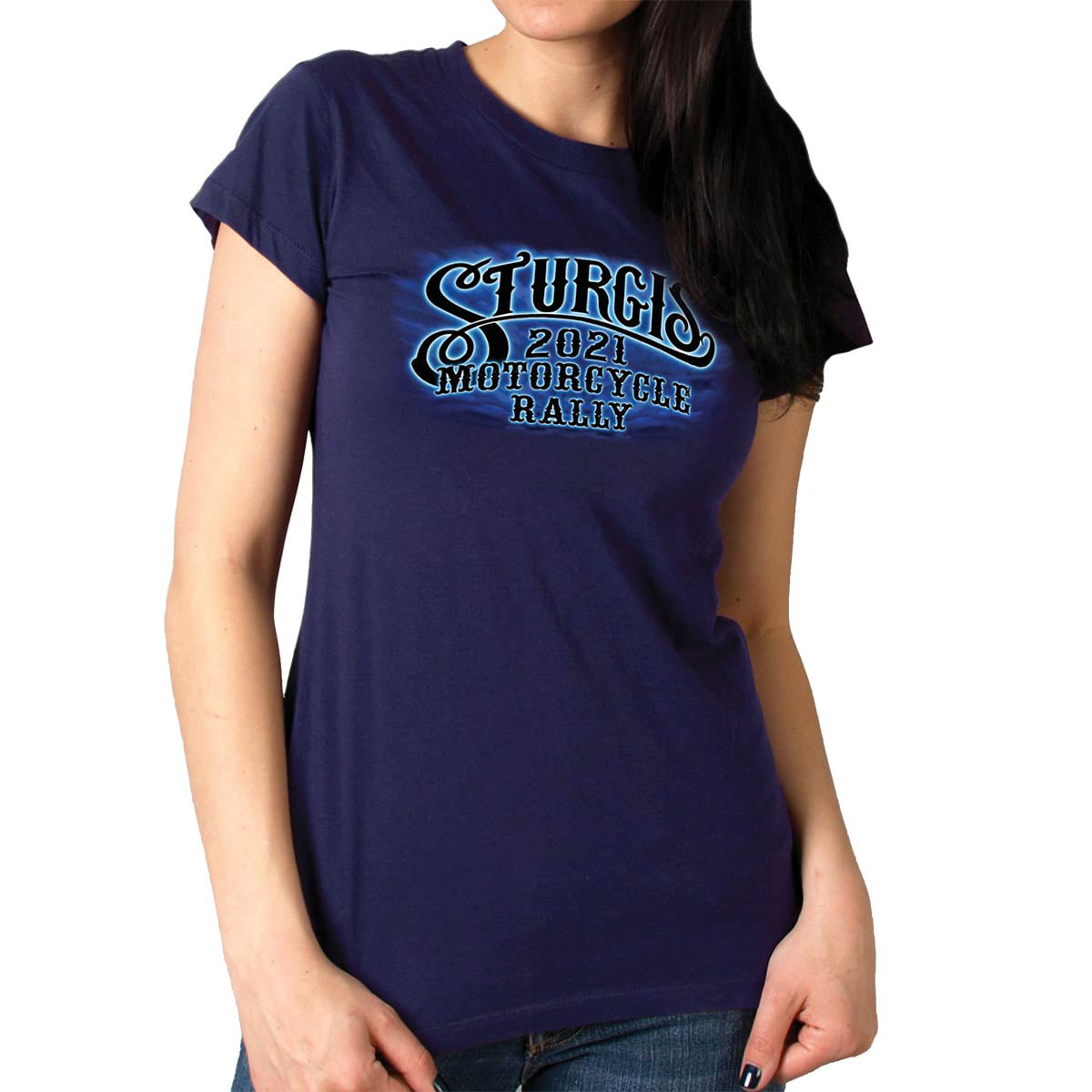 NAVY Small Official 2019 Sturgis Motorcycle Rally Ladies Bear Beauty Navy T-Shirt 