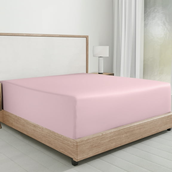 California Design Den Deep Fitted King Sheets, 1 Pc - Soft 100% Cotton Sateen, Durable All-Around Elastic - Pink Fitted Sheet