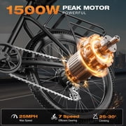 PostJoy Electric Mountain Bike 26 1500W Peak Motor, 65 Miles 28MPH Ebike, 480Wh Battery Electric Bicycle for Adults 7 Speed Electric Bicycles Front Fork Suspension