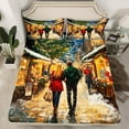 thumbnail image 2 of Feelyou Couple Christmas Town Full Size Sheets, Oil Printing Bed Sheets, Romantic Paris Street Sheet Sets, Microfiber Bedroom Decor, 4 Pieces, 2 of 7