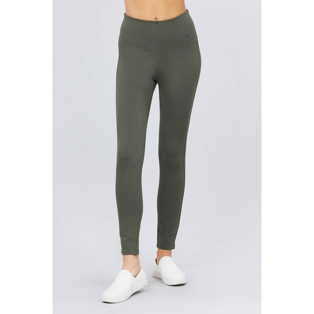 Saronite Basics Full Length Ponte Pants, New Olive (Women's)