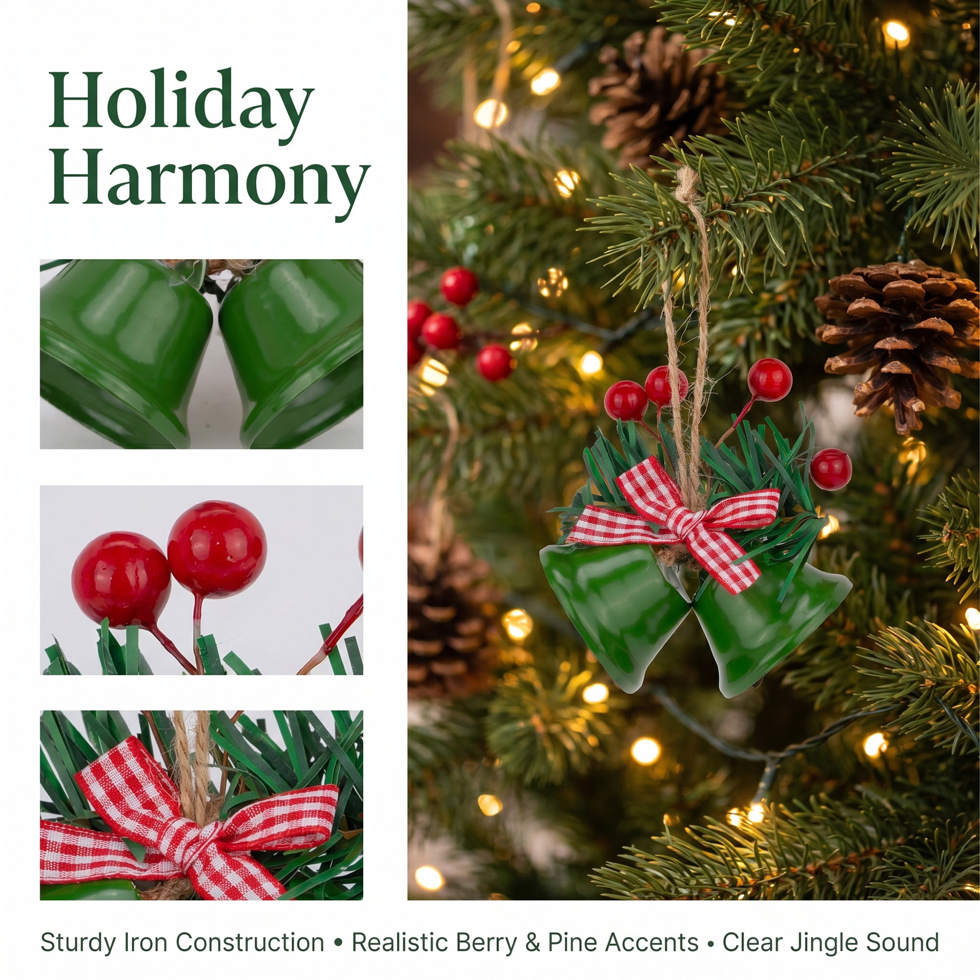 Unique Bargains 5Pcs Christmas Vintage Iron Hanging Bells Green 1.5"L x 1.5"W x 5.5"H