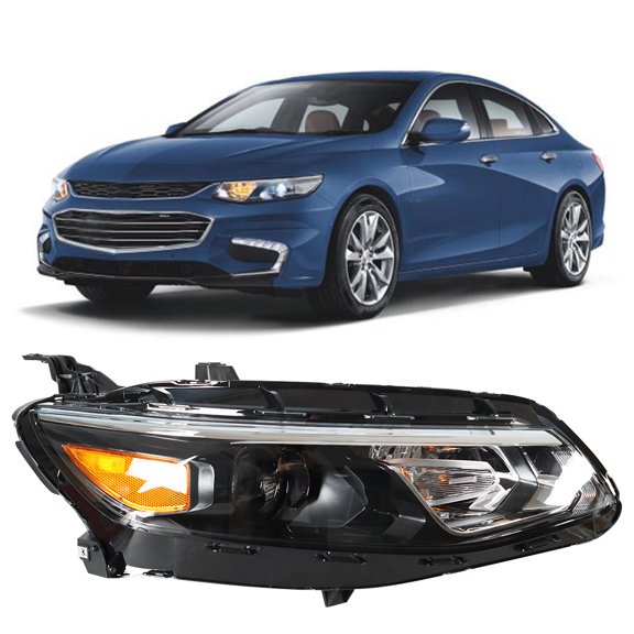 Genrics Headlights Front Head Lamps Replacement for 2016-2022 Chevy Malibu (Factory Halogen) Projector Headlights Right Side (Passenger Side)