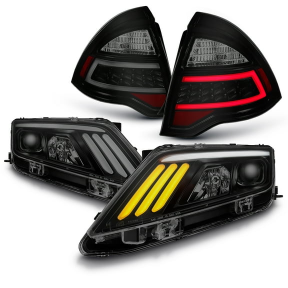 AKKON - For 2010-12 Ford Fusion Black Smoked LED Daytime Running Lamp Strip Projector Headlights Black Smoked LED Tail Lights