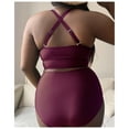 thumbnail image 4 of NIEWTR Women's Plus Size Color Block Swimsuit V Neck Wrap Ruched High Waisted Bikini Sets Two Piece Bathing Suits Strap Adjustable Backless (Red,3XL), 4 of 6