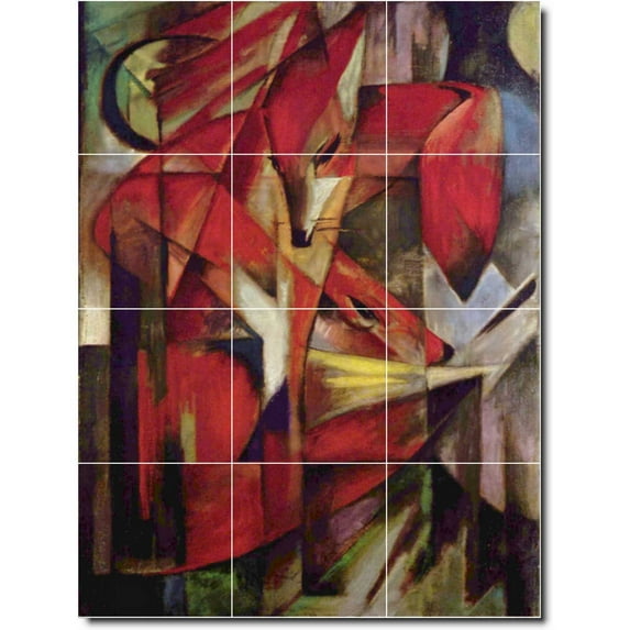 Ceramic Tile Mural-Franz Marc Animals Painting 29. 12.75" w x 17" h using (12) 4.25 x 4.25 ceramic tiles