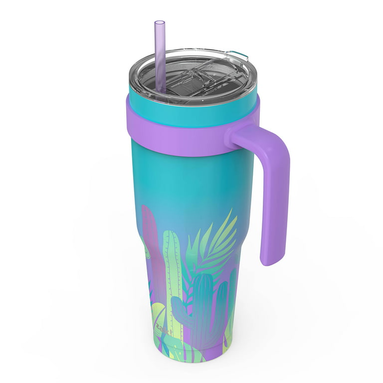  Cactus Cups 40oz stainless steel insulated tumbler, no spill  lid, handle & 2 straws, Cup holder friendly & dishwasher safe