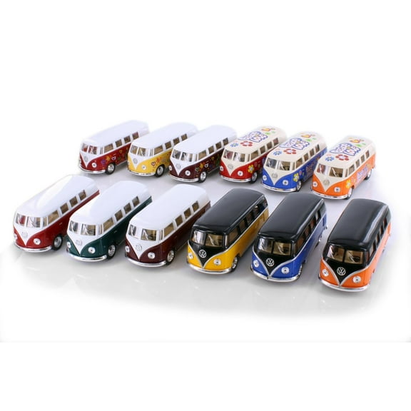 Kinsmart Volkswagen Classic Bus Assortment Diecast Car Set - Box of 12 1/32 scale Diecast Model Cars, Assorted Colors