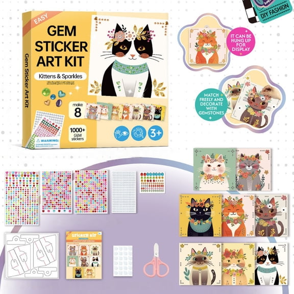 Marlrin Cats Crafts for Kids Ages 4-8,Gem Stickers Crafts,Diamond Art Kits for Kids,Arts and Crafts Kits,Craft Kit for Girls 6-8,Birthday&Christmas Gift for Girls & Boys Ages 3, 4, 5, 6, 7, 8