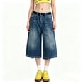thumbnail image 4 of Bmisegm Denim Pants for Women Distressed Embroidered High Waist Relaxed Wide Leg Summer Cropped Jeans Womens Pants Blue_006 XXXXL, 4 of 7