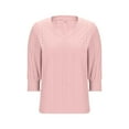 thumbnail image 5 of BangWanChi Women's Casual T-Shirts Fashion Ladies Solid 3/4 Length Sleeve Smocked Cuffed V-Neck Shirt Pink XXL, 5 of 5