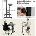 thumbnail image 4 of CZMJY Mobile Stand Up Desk, Height Adjustable Home Office Desk with Standing & Seating 2 Modes, Tilting Tabletop & Flexible Wheels, Rolling Laptop Cart Sit Stand Desk (Black), 4 of 9