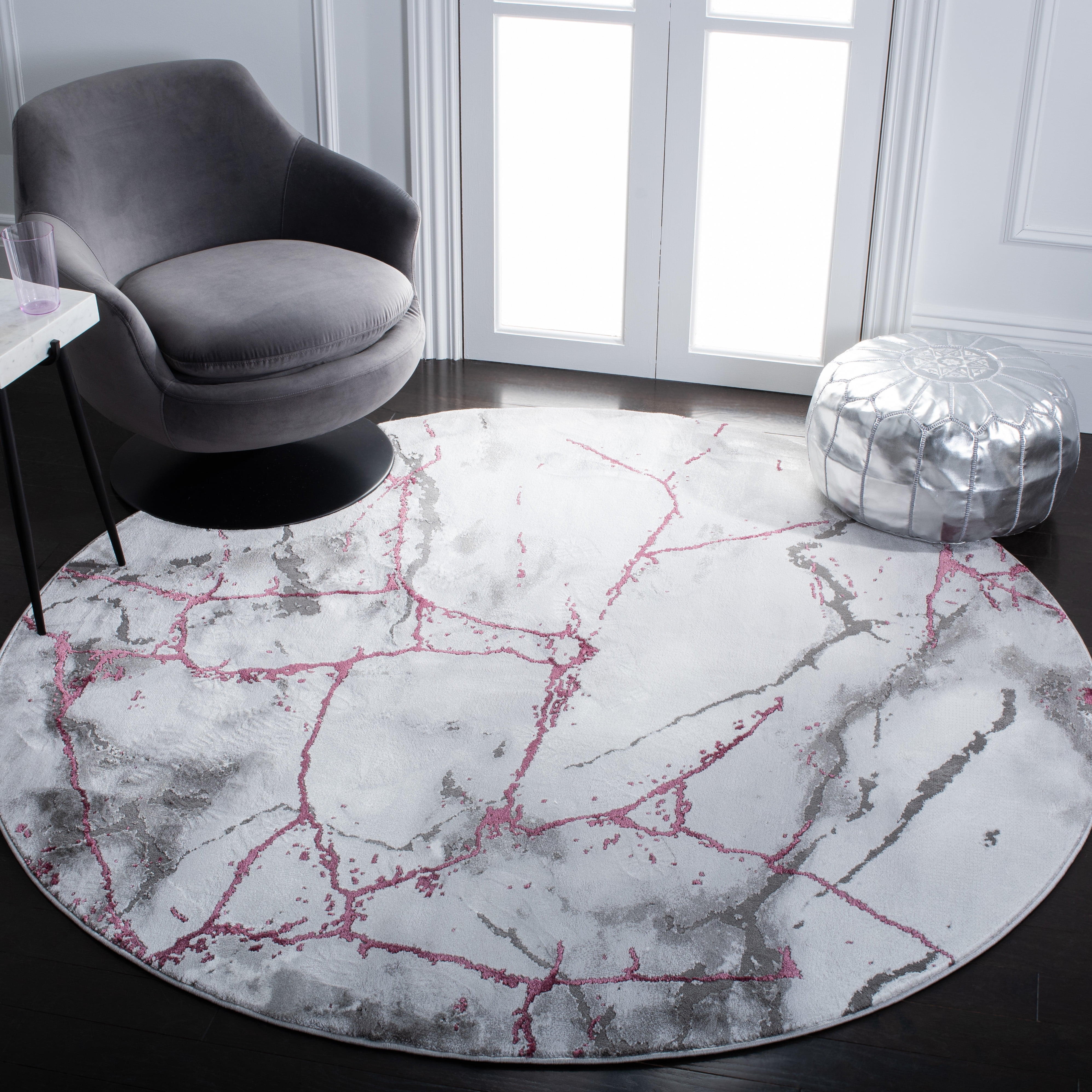SAFAVIEH Craft Paul Abstract Area Rug, Grey/Wine, 6'7" x 6'7" Round