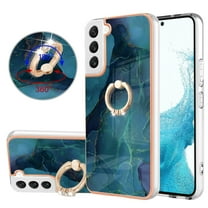 Compatible with Samsung Galaxy S21 FE Case, Fantastic Marble Patterned Phone Case Anti-Scratch Slim Hybrid Hard Plastic Bumper Soft Silicone TPU with Ring Kickstand Bumper Shockproof Cover,Green