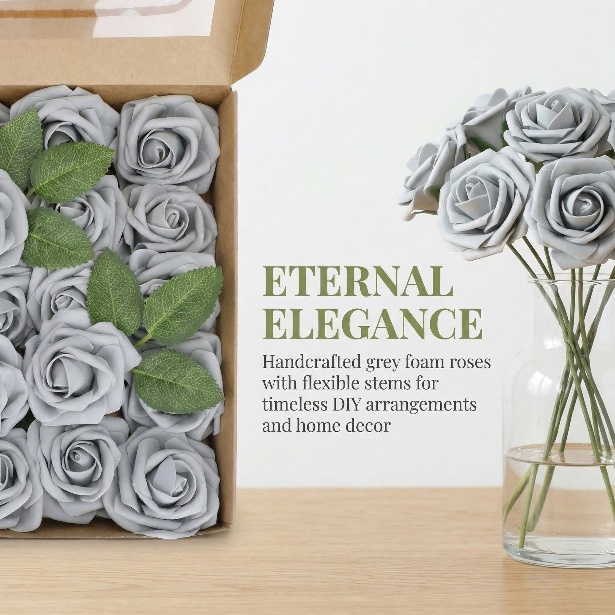 Unique Bargains Artificial Detachable Rose Silk Flower Grey 7.1"
