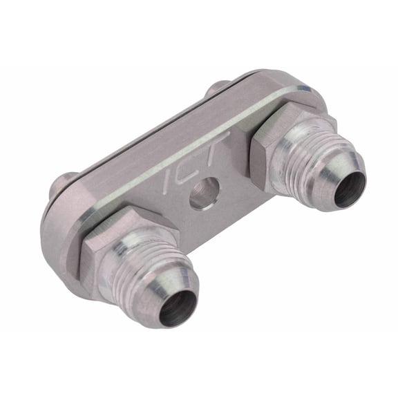 ICT Billet Transmission Cooler Line Adapter Plate with Gasket 8AN Fittings Compatible with 6L80E 6L90E 8L90E Factory Oil Seal Line Connector for Custom Braided Hose Set 551121-8AN