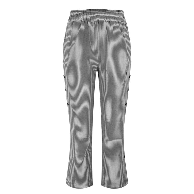 YUEJUIR White Capris for Women Cotton And Linen Striped Elastic