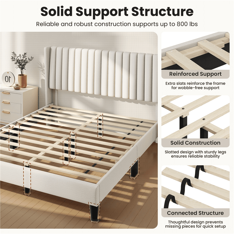 Renwick Queen Upholstered Platform Bed, Ivory photo 4