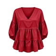 thumbnail image 6 of Trikvn Summer Tops for Women Casual V Neck Babydoll Shirts 3/4 Puff Sleeve Peplum Blouses Tiered Flowy Ruffle Tunic Lightweight Cute Vacation Beach Wear Loose Fit, 6 of 6