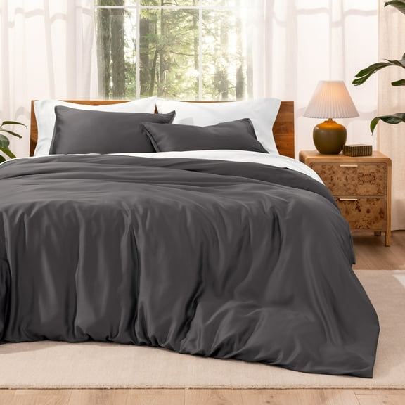 Bare Home TENCELâ„¢ Duvet Cover Set - Lyocell derived from Eucalyptus - Full/Queen, Forged Iron Gray