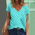 thumbnail image 2 of ZQGJB Summer Womens T-Shirts Dressy Casual Polka Dot Print Short Sleeve V Neck Graphic Tunic Blouse Loose Lightweight Comfy Pullover Tops Mint Green#02 M, 2 of 5