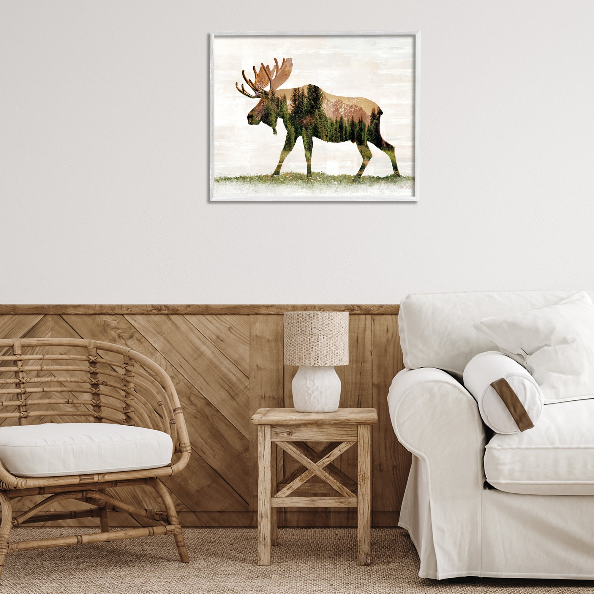 Stupell Industries Forest Pattern Moose Animals & Insects Painting White Framed Art Print Wall Art, 30 x 24