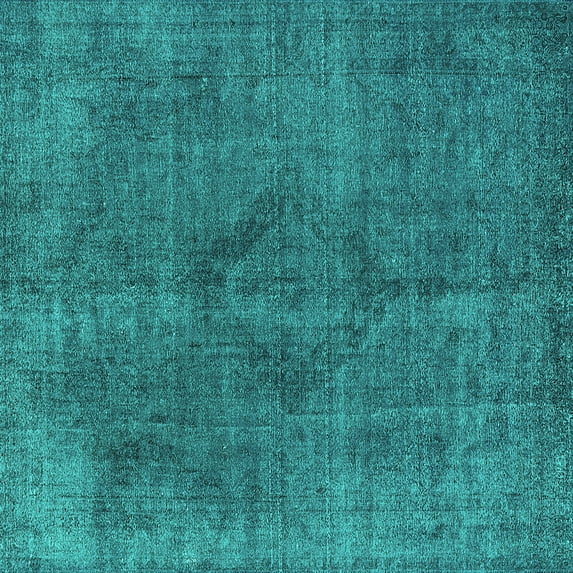 Ahgly Company Machine Washable Indoor Square Oriental Turquoise Blue Industrial Area Rugs, 4' Square