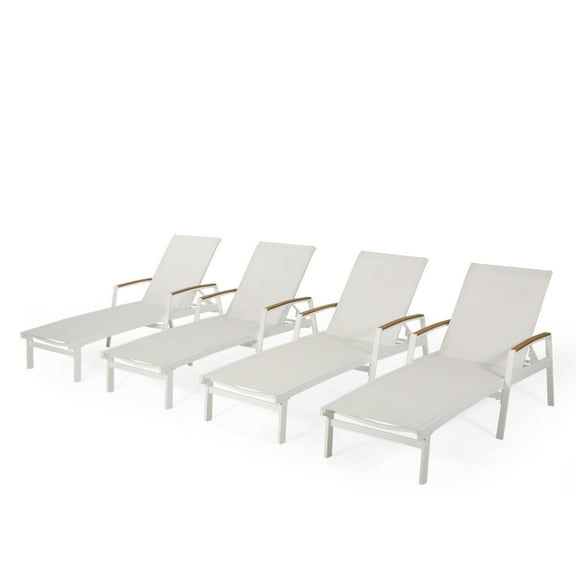 Terrance Outdoor Aluminum Chaise Lounge, Set of 4, White