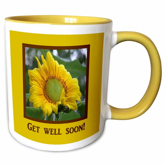 3drose, Morning Sunflower, Get Well Soon, 11oz Two-tone Yellow Mug