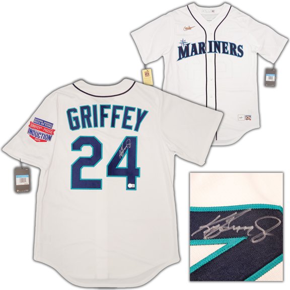 Seattle Mariners Ken Griffey Jr. Autographed White Nike Cooperstown Edition Jersey HOF Patch Size M Beckett BAS QR 206022