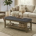 thumbnail image 2 of LEDREM Upholstered End of Bed Bench with Storage Shelf, Solid Wood Frame Window Seat with Tufted Cushion, for Living Room, Bedroom, Slate Gray, 2 of 6