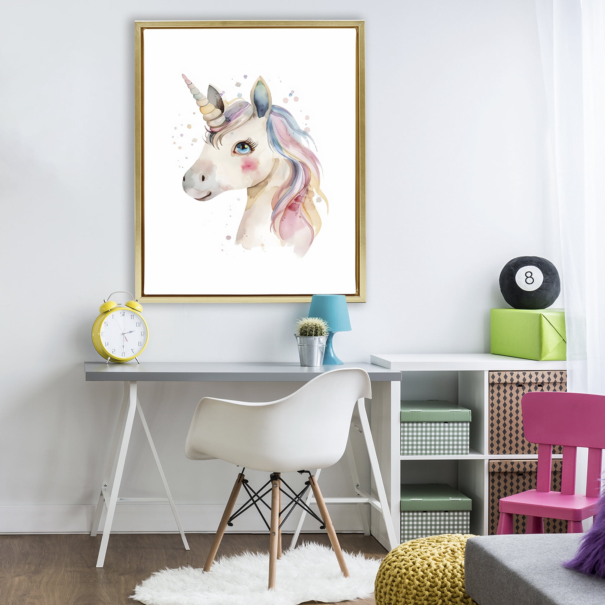 Stupell Industries Dreamy Pastel Unicorn Gold Framed Floater Canvas Wall Art, design by LSR Design Studio
