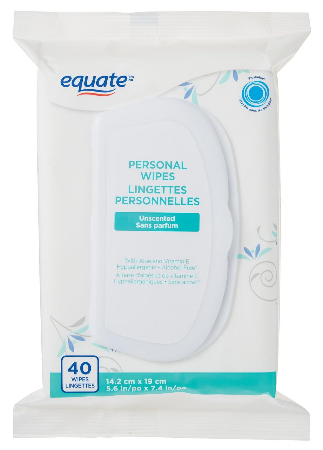 Equate Unscented Personal Wipes, 40 Pack (14.2 cm x 19 cm)