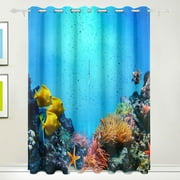 Dreamtimes Underwater Coral Reef Thermal Insulated Blackout Grommet Printed Window Curtain, 84"x55" 100% Polyester for Living Room Home Decoration, 2 Panels, Stitching styles