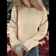 thumbnail image 5 of Suéteres para Mujer, Cuello Redondo Liso, Corte Holgado, Larga, Punto en Contraste, Jersey, Tops Albaricoque S, 5 of 7