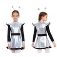 thumbnail image 2 of iiniim Girls 2 Pcs Alien Dress Galaxy Robot Fancy Dress-Up School Alien Show A Line Tutu Dress with Hair Hoop Silver 12, 2 of 6