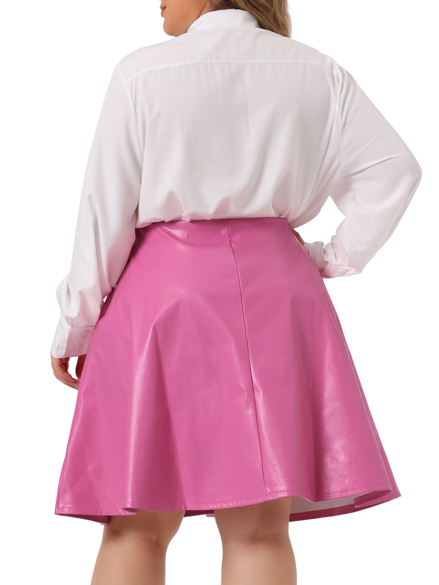 Unique Bargains Women's Plus Size PU A-Line Versatile Flared Party Skirts 1X Hot Pink