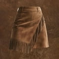 thumbnail image 4 of MORTTIC Women's Western Fringe Skirt Solid Color Denim-Look Pencil Mini with Decorative Pockets For Vacation Dark Brown，S, 4 of 5