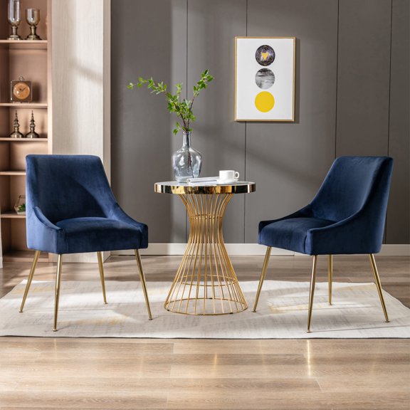Costaelm Makala Velvet Accent Chair Mid Century Upholstered (Set of 2), Navy Blue