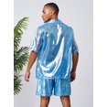 thumbnail image 6 of TiaoBug Men's 2 Piece Summer Outfits Shiny Glossy Semi-Sheer Button Down Shirts and Casual Shorts Set Sky Blue XL, 6 of 7
