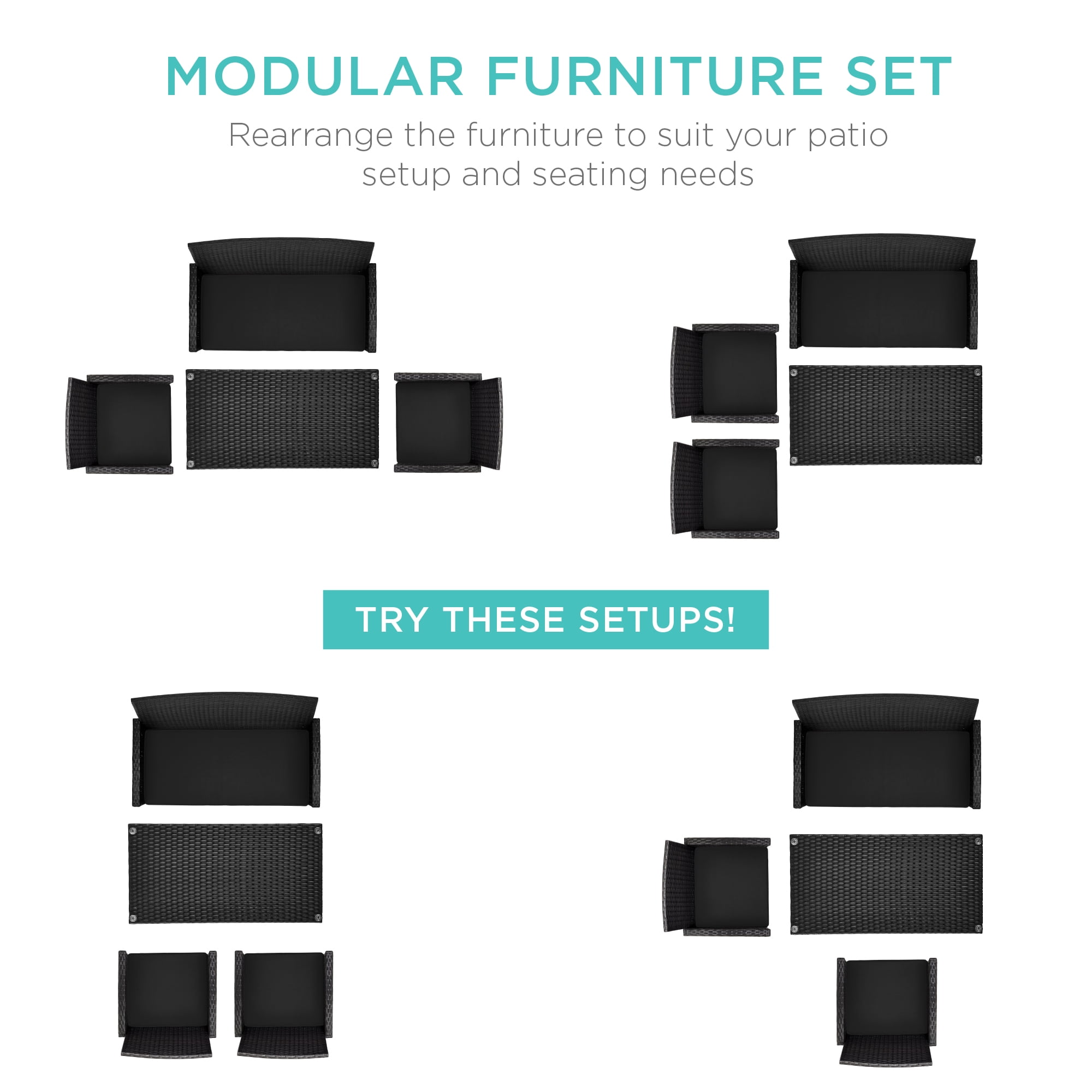Best Choice Products 4-Piece Outdoor Wicker Patio Conversation Furniture Set w/ Table, Cushions - Black/Black