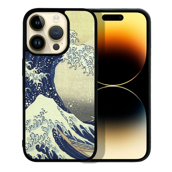 FINCIBO Soft Rubber Protector Cover Case for Apple iPhone 14 Pro 6.1" 2022, The Great Wave Off Kanagawa